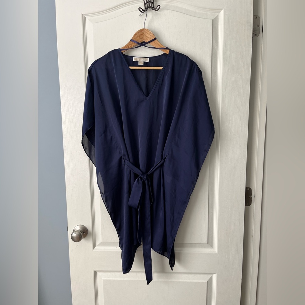 Gorgeous Navy Michael Kors Satiny Belted Dress, Kaftan, Cover Up - Small/Medium